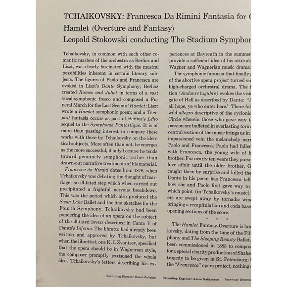 Classical Vinyl Hamlet Overture and Fantasy Leopold Stokowski conducting The Sta - Picture 9 of 9